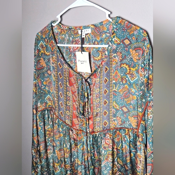 NWT Paani Boho Peasant Festival Chic Flowy Midi Dress, Size Medium - Picture 2 of 3